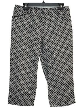 Zac & Rachel Black & White Geometric Crop Capri Pants Size 10 Comfort Stretch